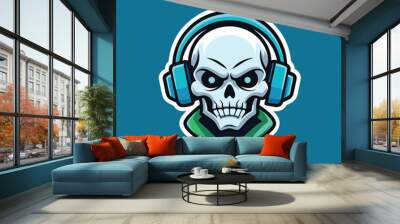 Gamer skull head with headphones mascot logo design icon vector illustration Wall mural