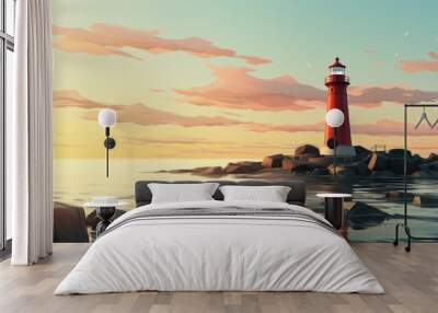 Lighthouse sea beach background Generative AI Wall mural