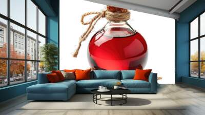 Red poison in glass bottle vintage shape isolated on transparent background cutout PNG Wall mural