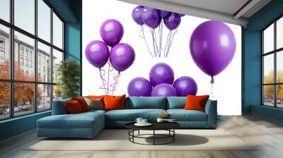 Purple Balloons Set Isolated On Transparent Background. PNG Wall mural