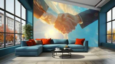 Digital generated human hand and businessman shaking hands  Wall mural