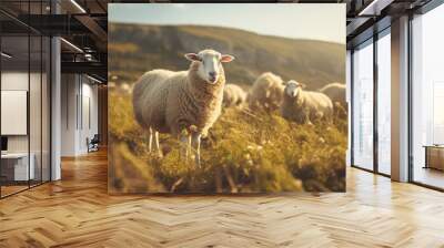 sheep in the field. Generative AI Wall mural