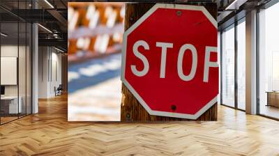 Stop Sign at a Wood Bridge Wall mural