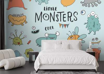 Cute monsters set. Cartoon monsters collection. Vector illustration Wall mural