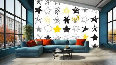 Star sketch Doodles set, hand drawn vector illustration, isolated Wall mural