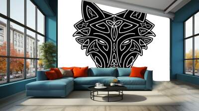 Wolf head Celtic style, T-shirt typography design, wild animal graphic print. Vector illustration Wall mural