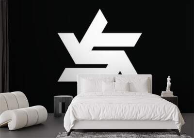 Initial letter S logo template with david star shape symbol in flat design monogram illustration Wall mural