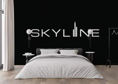 SKYLINE text logotype with line art style in flat design illustration Wall mural