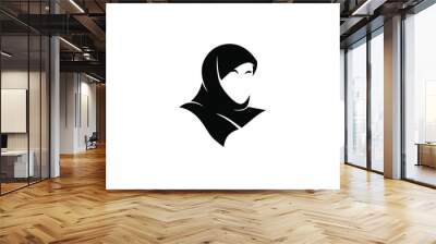 Woman wearing hijab/jilbab silhoutte icon logo template in flat design illustration Wall mural