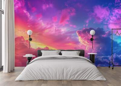 3d render, abstract fantasy background of colorful sky with neon clouds Wall mural