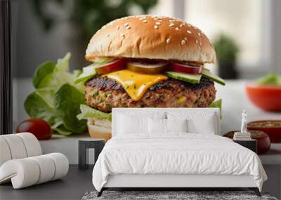 hamburger on a wooden table Wall mural