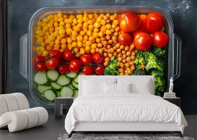 Colorful Healthy Meal Prep Container with Fresh Vegetables Wall mural