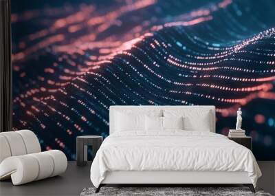 Digital waves and binary code flowing across the screen, showcasing the transmission of data in modern communication systems Wall mural