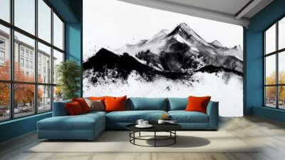 A brushed ink and black and white artwork of a mountain range Wall mural