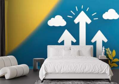 An artistic representation of upward-pointing arrows that represents business expansion, growth, and dynamic success in a financial or corporate setting. Wall mural