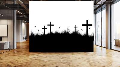 black silhouette of multiple crosses arranged in white background Wall mural