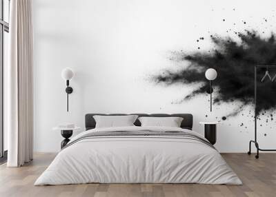 explosion of black grainy texture powder on white background Wall mural