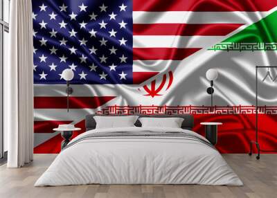 United waving flag of USA and Iran Wall mural