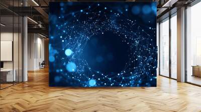 A captivating abstract illustration of interconnected blue particles in a dark space Wall mural