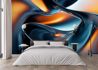 An abstract illustration showcasing fluid metallic shapes weaving together in a vibrant gradient Wall mural