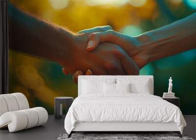 Close Up Of Hands Shaking In Front Of Bokeh Background During Sunset Wall mural