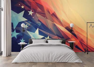 Contemporary Memorial Day banner with geometrically styled stars and stripes. Wall mural