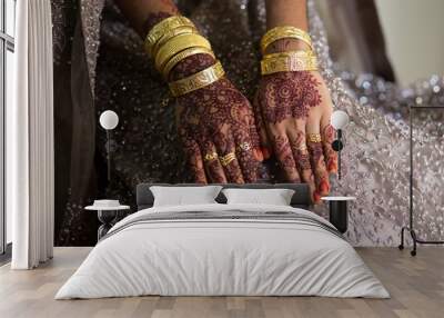 indian wedding bride showing henna designs and jewelry Wall mural