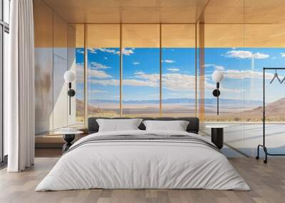 Minimalist Desert Retreat with Clean Lines and Expansive Windows to Blue Sky Views Wall mural