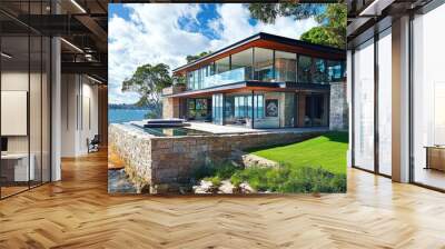 Sydney house with stony details and sweeping views of the ocean. Wall mural