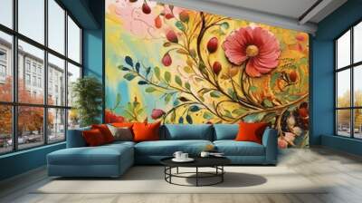 abstract floral background,An abstract painting on a canvas texture background Wall mural