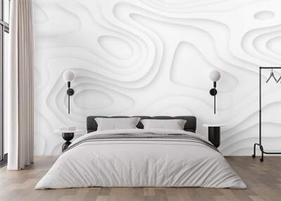 Abstract wavy line 3d paper cut white background. Topographic canyon geometric map relief texture with curved layers and shadow. Abstract realistic papercut decoration textured with wavy layers	
 Wall mural