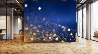 Christmas Golden light shine particles bokeh on navy blue background, background, abstract background with Dark blue and gold particle Wall mural