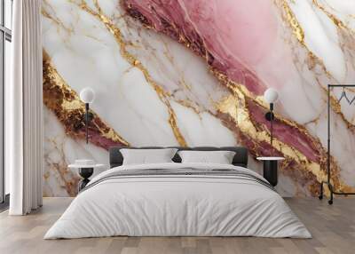 close up of  white half pink and golden marble texture Wall mural