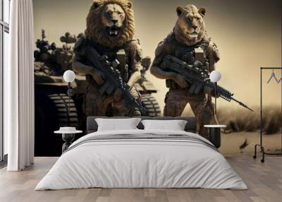 soldier lion with rifle warrior Wall mural