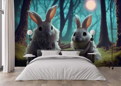 the rabbit in the forest,Rabbit forest friend ghost fantasy pop,bunny isolated Wall mural