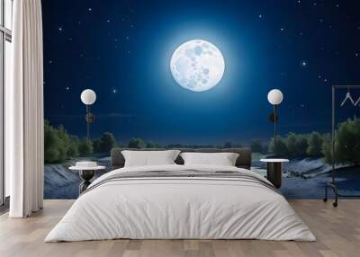 full moon view in forest Wall mural