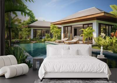 Home or house building Exterior and interior design showing tropical pool villa with green garden Wall mural