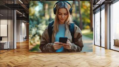 Young Woman Walking Through Park Wall mural