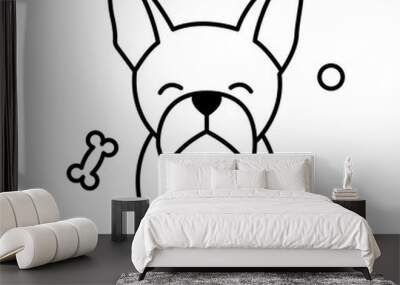 Black line vector illustration cartoon on a white background of a cute French Bulldog.. Wall mural