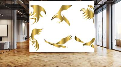 Set of six line art gold vector logo of eagle. Can be used as a logo Or decorative items.. Wall mural