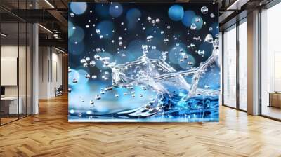 Bubbles rising in sparkling water against dark background Wall mural