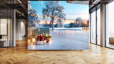 Cozy Patio with Festive Christmas Decor and Seating in 3D Wall mural