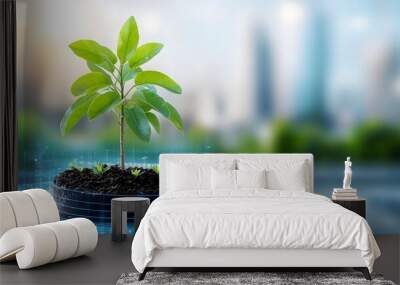 Environmentally friendly city with sustainable agriculture and clean energy. Wall mural