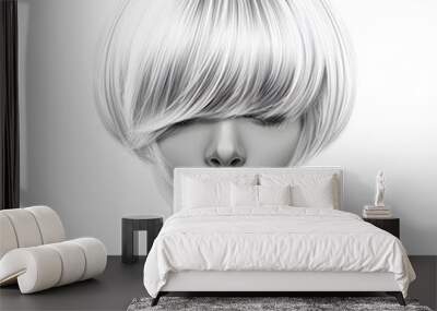 Short buzz cut hair wig, bold fashion, vector design, platinum silver, isolated on white background Wall mural