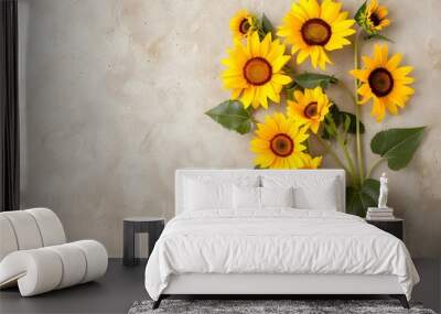 Sunflowers arranged in a circular pattern on a textured paper background, creating a visually appealing composition. List of Art Media textured paper background realistic Wall mural