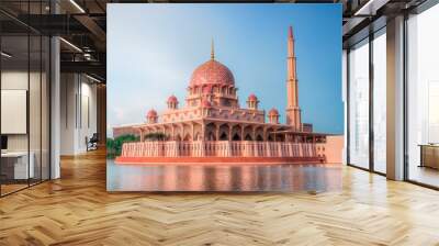 Putra mosque during sunset sky, the most famous tourist attraction in Malaysia, Wall mural