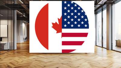 round icon with united states of american and canada flags. PNG Wall mural