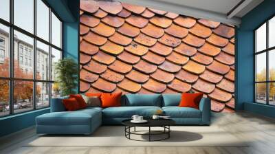 The roof is made of brown tiles and has a pattern of triangles Wall mural