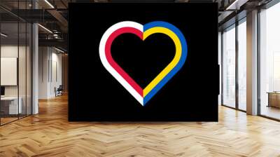 unity concept. heart ribbon icon of poland and ukraine flags. vector illustration isolated on black background Wall mural