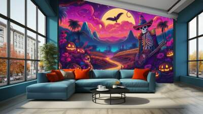 cuadros para halloween inspirados en mexico Generative AI Wall mural